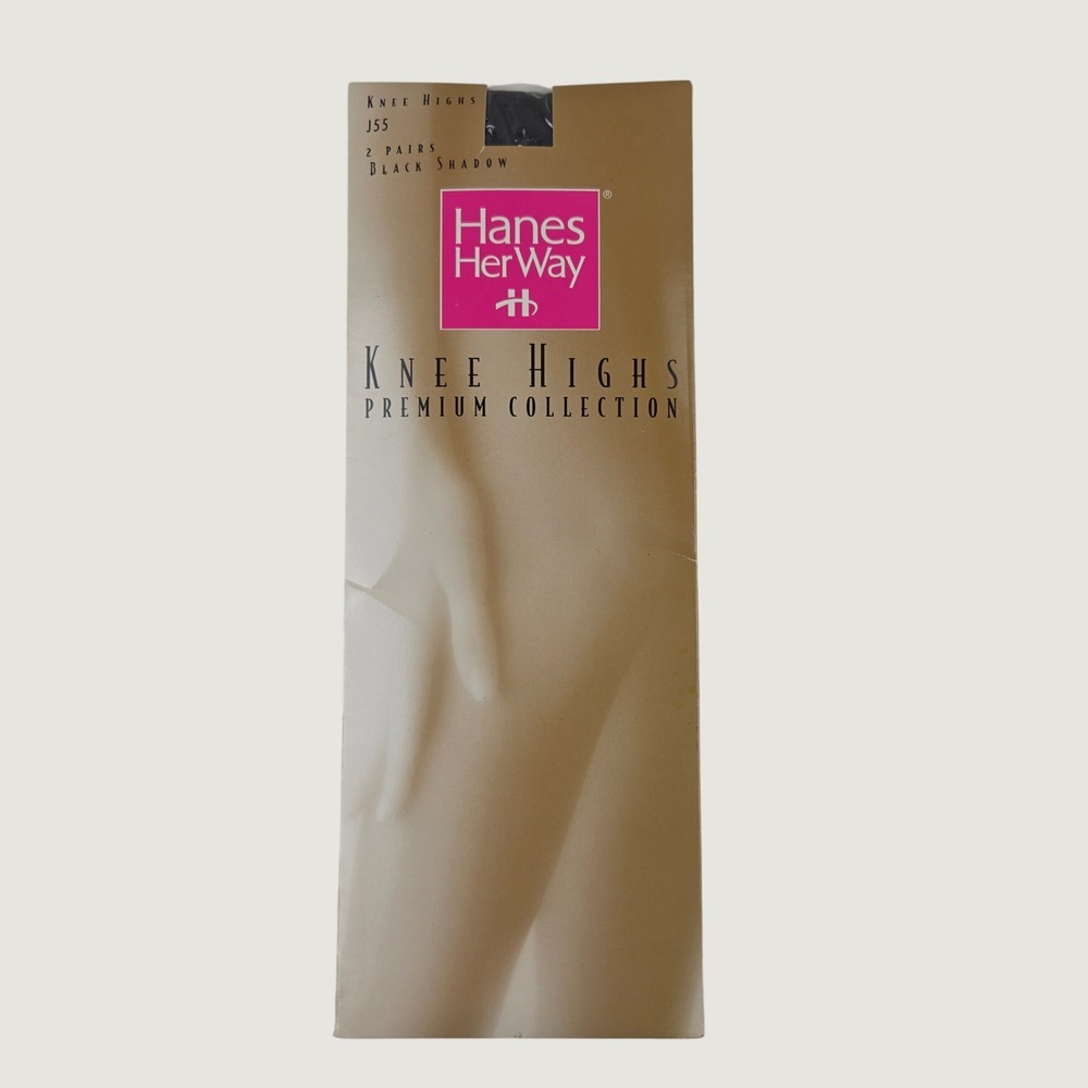 NOS Vintage Hanes Her Way Knee Highs One Size Black  Premium Sheer 2 Pairs